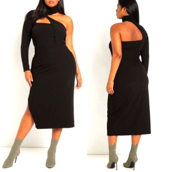NWT ELOQUII Black Asymmetrical Midi Dress - Size 18/20 - Picture 1 of 10